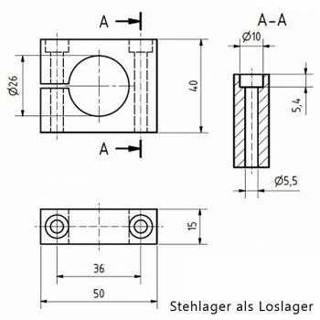 Stehlager als Loslager mit Rillenkugellager 6000 2RS